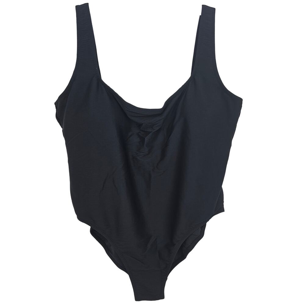 J, Crew Woman size 22 Ribbed Square neck One Piece Swimsuit Black Scoop Back NEW